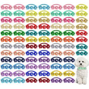 Reginary 80 Pcs Dog Bowtie Flower Collar Girl Dog Accessories Adjustable Girl Puppy Collars Cat Bow Tie Flower with Diamond Crystal for Cats Pet Summer Birthday Party Christmas Wedding Supplies