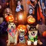12 Pieces Halloween Dogs Bandanas Adjustable Triangle Bandana with Bat Ghost Pumpkin Patterns for Halloween Puppy Cat Costume PET Apparel Accessories (Pumpkin and Ghost)