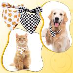 JarThenaAMCS 2Pcs One Happy Dude Dog Bandana Boho Smile Face Checkerboard Print Fabric Pet Scarf Medium Sizes Adjustable Pet Neckerchief Dog Bibs for Birthday Costume Accessories