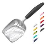 WePet Cat Litter Scoop, Aluminum Alloy Sifter, Kitty Metal Scooper, Deep Shovel with Diagonal Sifting Hole, Long Handle, Kitten Poop Lifter for Litter Box, Medium Size, Black Handle