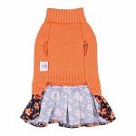 CuteBone Halloween Dog Sweater Dress Trick or Treat Knit Turtleneck Puppy Sweater with Bowtie Harness Hole Pullover Winter Dress for Small Medium Dogs and Cat Pet Apparel