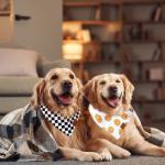 JarThenaAMCS 2Pcs One Happy Dude Dog Bandana Boho Smile Face Checkerboard Print Fabric Pet Scarf Medium Sizes Adjustable Pet Neckerchief Dog Bibs for Birthday Costume Accessories