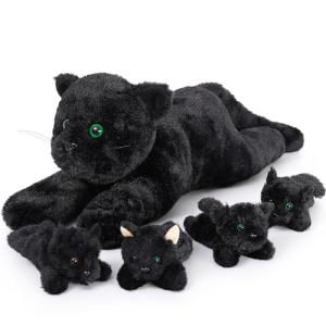 MaoGoLan 5Pcs Black Cat Plush with 4 Babies Inside - 20" Big Realistic and Soft Black Cat Plushies Gift for Cat Lovers, Women, Girls, Kids
