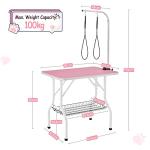 costoffs Foldable Pet Dog Grooming Table with Basket Adjustable Arm Double Tether Salon Table for Small Medium Dogs/Cats 160cm High Pink