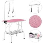 costoffs Foldable Pet Dog Grooming Table with Basket Adjustable Arm Double Tether Salon Table for Small Medium Dogs/Cats 160cm High Pink