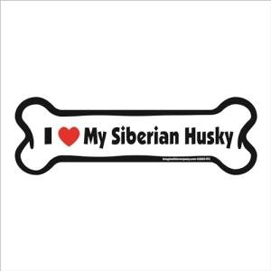Imagine This Company I Love My Breed Bone Shaped Pet Magnet; Removable Magnets for Cars, Fridges, Lockers & More, Stylish Pet Inspired Car Accessories, 2 x 7 inches, White/Black, Siberian Husky