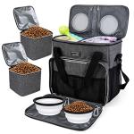 BAGLHER Dog Travel Bag, Pet Travel Bag (ALL Pet Travel Supplies), With 2 Pet Food Containers and 2 Collapsible Silicone Bowls; Essential Kits for Pet Travel Grey