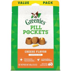 Greenies Pill Pockets for Dogs Large Size, Soft Dog Treats, Cheese Flavor, 15.8 oz. Pouch (60 Treats)