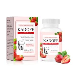 Kadofe Oral Probiotics for Teeth and Gums & Fresh Breath - Gum Restore & Bad Breath Treatment for Adults |3.5 Billion Advanced Oral Probiotics for Bad Breath, Chewable 30 Tablets (Strawberries-1pcs)
