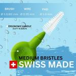 Paro Swiss FlexiGrip 1083 Interdental Brush, Medium Bristles Tooth Cleaning Tool for Interdental Spaces, Light Green, Conical, 3.0/8mm, Pack of 4
