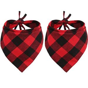 Lamphyface 2 Pcs Dog Bandana Christmas Pet Clothing Triangle Scarf Accessories Bibs Red Black Plaid