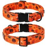 Lionet Paws Fall Halloween Dog Collar with Sailor Bow, Cute Bat Pumpkin Dog Collar for Small Dogs, Adjustable Cotton Orange Pet Collars Puppy Collar for Small Dogs