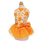 Fitwarm Pumpkin Flower Dog Dress, Thanksgiving Outfit for Small Dogs Girl, Fall Pet Outfit, Beige, Orange, Medium