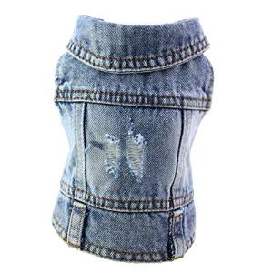 Pet Clothes Jeans Jacket Cool Puppy Denim Shirts for Small Medium Dogs Cats Lapel Vests Vintage Washed Clothes Scratch Design Coat
