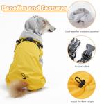 LIANZIMAU Waterproof Dog Raincoat 4 Legs with Leash Hook Reflective Adjustable Belly Strap Clear Hood Lightweight Polyester for Small Medium Large Dogs