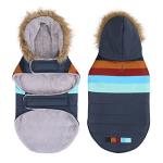 HDE Dog Puffer Jacket Fleece Lined Warm Dog Parka Winter Coat with Harness Hole Navy Retro Stripe - L