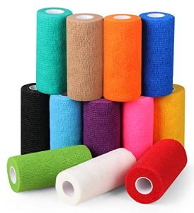 BANDVET WRAP Self Adhesive Bandage Wrap - Pack of 12 Assorted Colors, Non-Woven, Breathable & Water-Resistant Vet Wrap for First Aid, Sports Injury, Body Sprains, & Pets - 4 Inch x 5 Yards