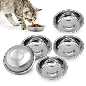 5 PCS Stainless Steel Cat Bowl-Shallow Wide Flat Cats Food Bowls,Metal Kitten Dishes Whisker Friendly Fatigue Relief,Replacement Basic Kitty Plates for Elevated Stand,Dishwasher Safe…