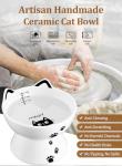 Yedio Porcelain Raised Cat Bowl, No Spill Cat Water Bowl with Anti Slip Band, Elevated Porcelain Pet Bowl Protect Pet's Spine, Large Capacity Pet Water Bowl, 15 oz, Dishwasher Safe