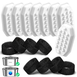 Rellaty Official Cat Water Fountain Filters Replacement & Pre-Filter Sponges for 3.2L/108oz Automatic Pet Fountain Dog Water Fountain