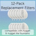 Nugget Drinking Fountain Replacement Filters (12 Pack) | Fits ALL Nugget Fountains | Activated Charcoal and Ion Exchange Resin for Water Filtration