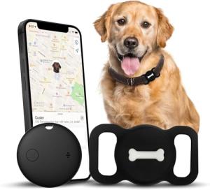 Smart Pet Tracker, Dog Tracker with Black Collar Holder, Smart Tag for Location Tracking, No Monthly Fee MFi Certificated, Work with Find My, GPS Tracker, iOS Only (Black)