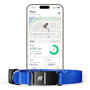 Fi New Series 3+ Smart Dog Tracker Collar – AI GPS for Dogs, Health & Behavior Monitor, Virtual Fence, Escape Alerts, Waterproof, Apple Watch Compatible [12Mo Membership Included] (Blue, Large)