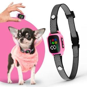 Tiny Bark Collar for Small Dogs 5-15 lbs and Puppies - No Shock Anti Barking Collar - Rechargeable Smart Collar for Dog Training with 7 Sensitivity Levels and 3 Beep&Vibration Modes (Pink)
