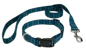 Country Brook Petz - Deluxe Navy Plaid Dog Collar and Leash - Plaid and Argyle Collection Featuring Charming Designs (1 Inch, Medium)