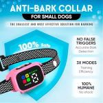 Tiny Bark Collar for Small Dogs 5-15 lbs and Puppies - No Shock Anti Barking Collar - Rechargeable Smart Collar for Dog Training with 7 Sensitivity Levels and 3 Beep&Vibration Modes (Pink)