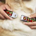 Dog Collar Seatbelt Buckle Robin Action Pose Logo Stripe Green Yellow Red Black 9 to 15 Inches 1.0 Inch Wide