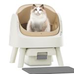 Automatic Litter Box, Self Cleaning Litter Box with Open Top Design, Integrated Safety Protection, Included Mat and Liner, Brown