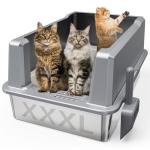 Suitfeel XXL Stainless Steel Cat Litter Box with Lid, Odorless XL Metal Box for Big Cats, Extra Large Kitty Litter Pan, Easy Clean Steel Box Anti-Leakage, Include Litter Scoop