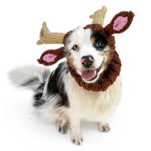 Zoo Snoods Reindeer Costume - Deer Antler Knit Dog Snood Wrap for Pets, Warm Neck Ear Cover Protection for Halloween and Winter (Medium)