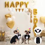 QBLEEV Tuxedo for Large Dogs, Suit and Bandana Set, Wedding Outfit With Bow Tie, Formal Tux Costume for Halloween, Christmas, Birthday Party, Cosplay, Black 2XL