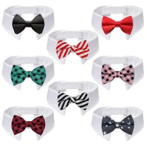Dog Bow Tie, KOOLMOX 8PCS Adjustable Tuxedo Collar Sewed wtih Bow Ties for Dogs Formal Wear Dog Wedding Outfit Attire Dress Suit, Dog Tuxedo for Medium Dogs Large Dogs Costumes Accessories, White
