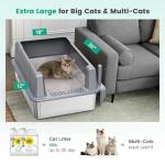 Suitfeel XXL Stainless Steel Cat Litter Box with Lid, Odorless XL Metal Box for Big Cats, Extra Large Kitty Litter Pan, Easy Clean Steel Box Anti-Leakage, Include Litter Scoop
