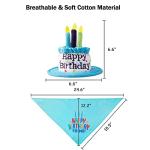 Cat Happy Birthday Cake Hat & Bandana Scarfs Set with Colorful Candles Blue, Cat Birthday Party Supplies Decorations