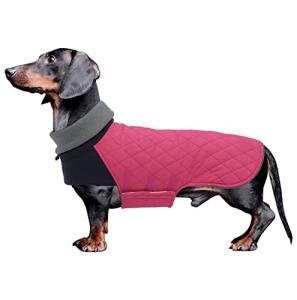 Geyecete Dachshund Coat,Dachshund Winter Coat,Warm Waterproof Windproof, High Neckine String Holes Miniature Dachshund Jacket for Small Dog-Pink-M