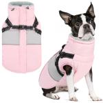 SUNFURA Small Dog Coat with Harness Built in, Warm Dog Jacket Winter with Zipper On Back, Waterproof Pet Snow Jacket Snowsuit Pet Sweater Clothes for Schnauzer, Yorkshire Terrier, Pink S