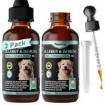 POPPAW Allergy & Immune Supplement for Dogs - Omega 3-6-9 Liquid Drops for Seasonal Allergy Support, Skin Itch Relief, Less Shedding, Coat Health - with Biotin, Turmeric - Chicken Flavor - 2 FL.OZ