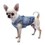 Puppy Clothes for Small Dogs Boy,Classic Western Denim Dog Coat,Dog Jeans Jacket with Leash D-Ring,Pet Cat Costumes,Cooling Harness Vest for Walking (Blue, Small)