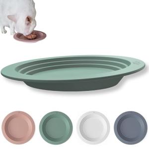 EcoLeo Whisker Friendly Cat Food Dish, Platinum Silicone, LFGB Certified Non-Toxic, Anti Whisker Fatigue, Low Profile, Shallow, Non Slip, Cat Dog Kitten Feeding Dish_Green