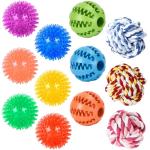Koyukuk Dog Toy Balls for Small Dogs, 12 Pack Interactive Dog Toys for Small Breed 0-15 lbs, Includes Rubber, Squeak & Rope Balls