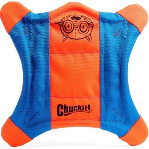 Chuckit! Flying Squirrel Fetch Dog Toy - Water Floating Flyer - Soft and Durable Polyester Canvas Construction - For Small Dogs - Size Small - 8.25-inch Diameter - Pack of 1 - Orange and Blue