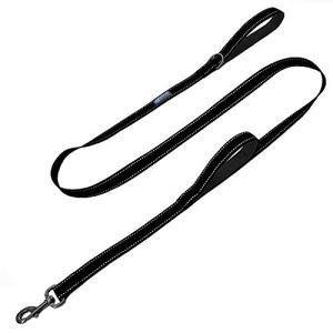 Heavy Duty Double Handle Traffic Dog Leash Reflective Nylon 6 Foot - We Donate a Leash to a Dog Rescue for Every Leash Sold (Black)