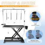KANIS Professional Electric Dog Grooming Table - Heavy Duty, Height Adjustable Pet Grooming Table w/Leveling Wheels, Grooming Arm, Anti Slip Tabletop & Tool Organizer/Dog Grooming Station (49", BLACK)