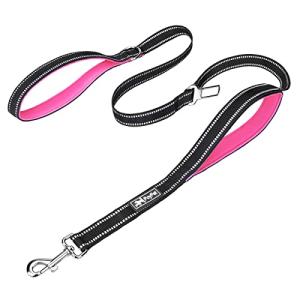 PoyPet 5 Feet Heavy Duty Dog Leash - Car Seat Belt - 2 Handles -Padded Traffic Grip for Extra Control(Pink)