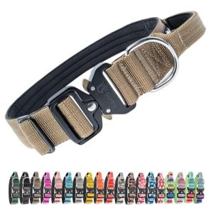 TSPRO Premium Dog Collars Tactical Dog Collar with Handle and Heavy Duty Quick-Release Metal Buckle Durable Thick and Adjustable for Medium to Large Dogs (Khaki L)