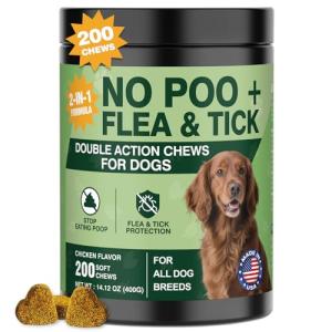200 Chews No Poo & Flea and Tick Prevention Chew for Dogs-2 in 1 Control Coprophagia & Flea Tick Supplement-All Breeds-Natural Soft Treats Deterrent Eat Poop-Oral Fleas Ticks Chews-Lamb Flavor